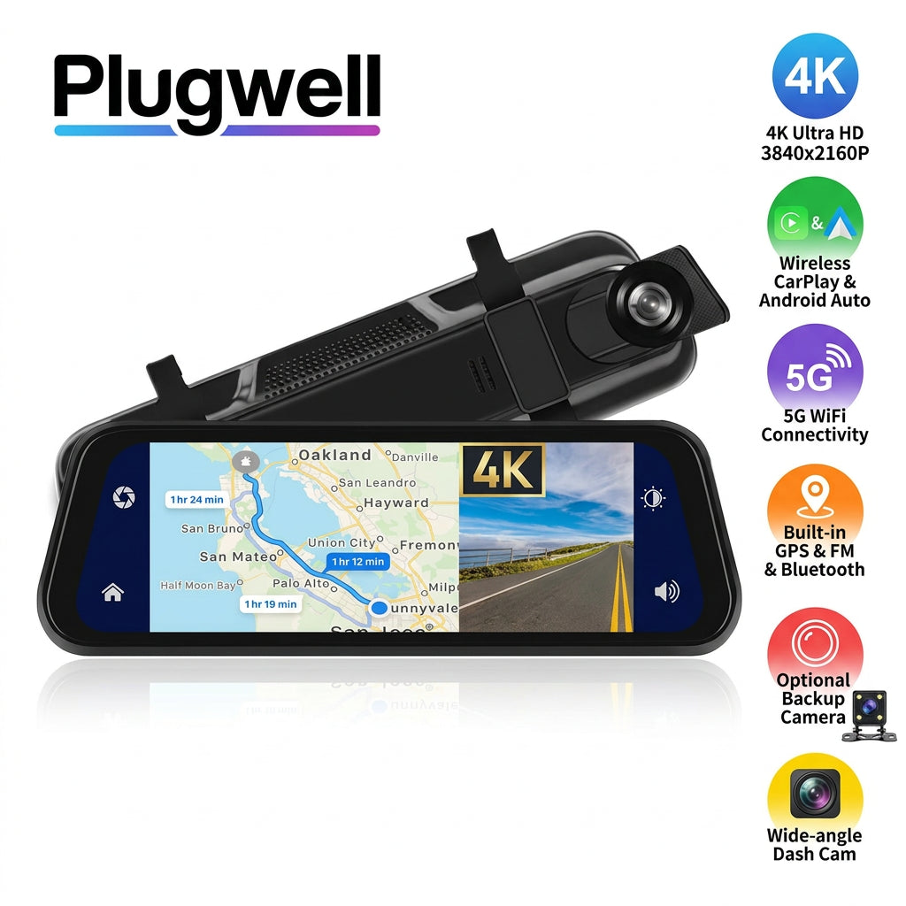 4K rearview mirror dash cam mounted on a car windshield