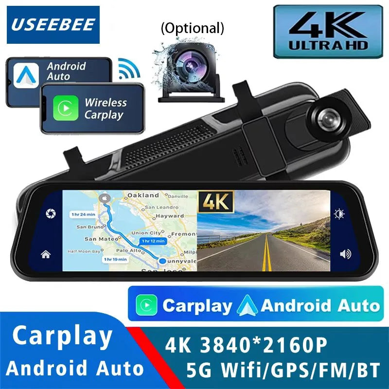4K rearview mirror dash cam mounted on a car windshield