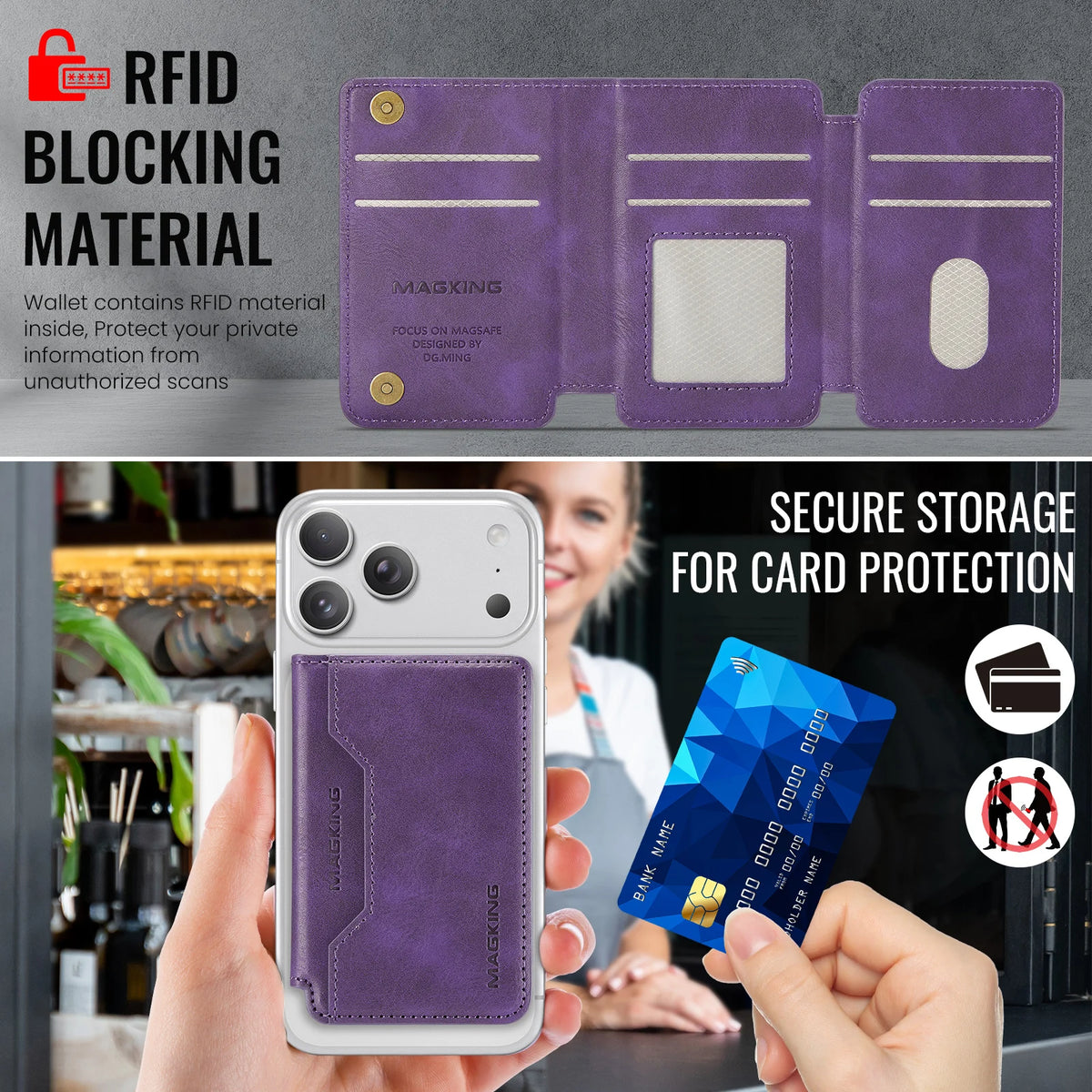 Plugwell™ MagSafe 3-fach faltbare RFID-blockierende magnetische Brieftasche & Kartenhalter