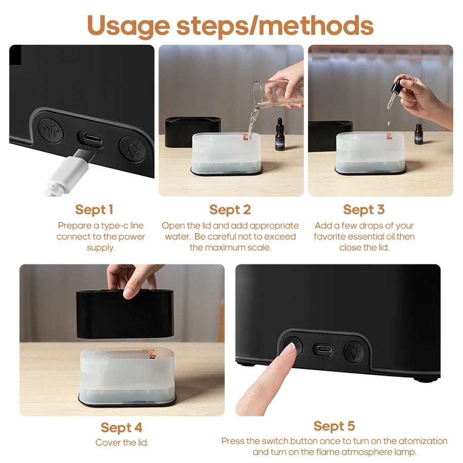 Plugwell™ Mini Flame Aroma Diffuser & RGB Air Humidifier | Essential Oil Desktop Sprayer