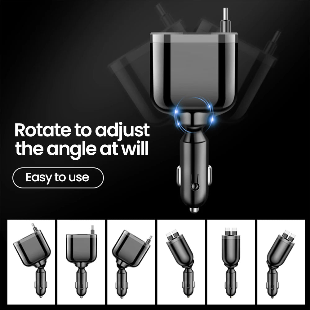 Chargeur de voiture rétractable Elough 5-en-1, charge rapide, câble rétractable, 2 ports Type-C, adaptateur de charge pour voiture compatible
