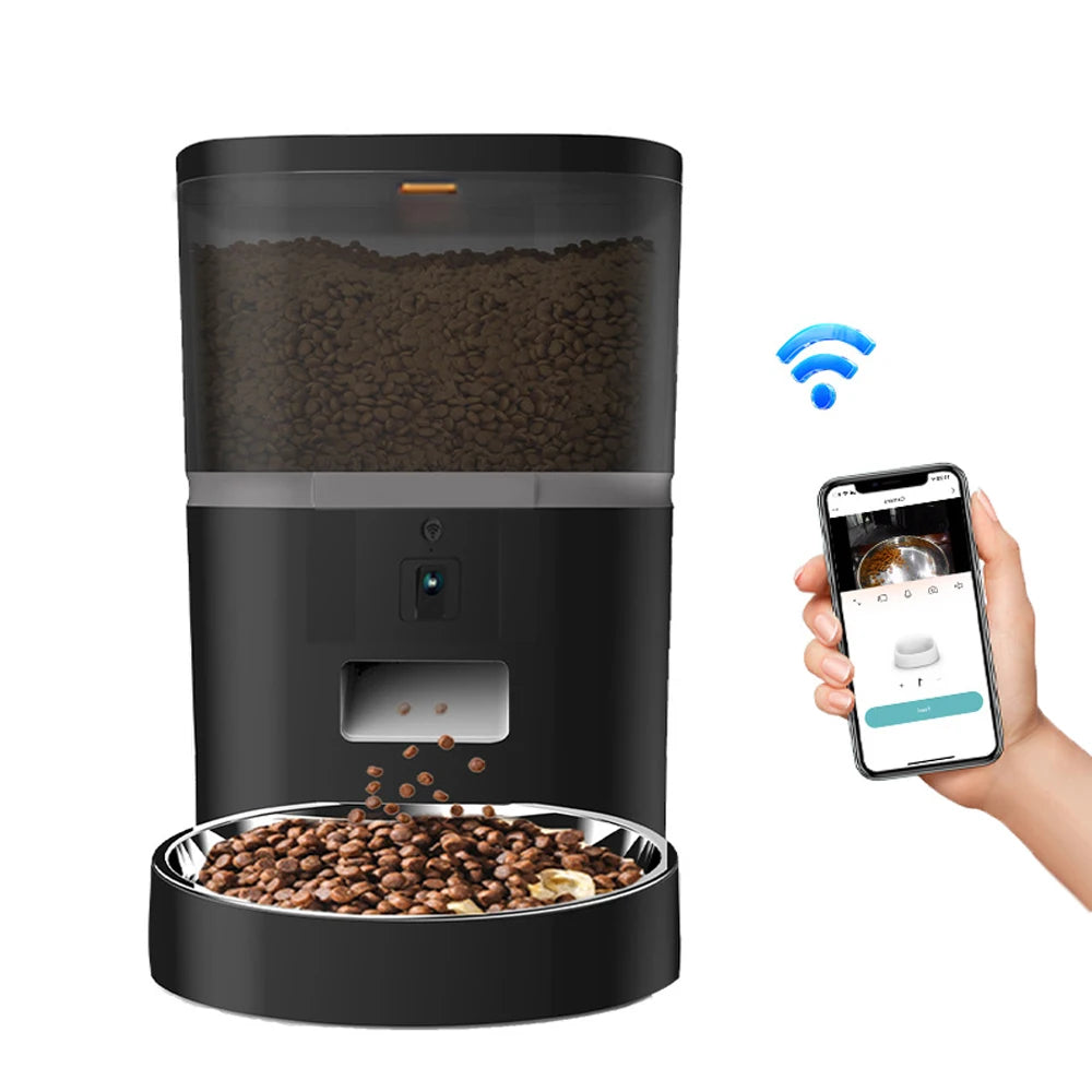 Plugwell™ 4L Automatischer Futterautomat mit HD-Kamera | Smarter Futterspender mit Doppelnapf für Hunde & Katzen