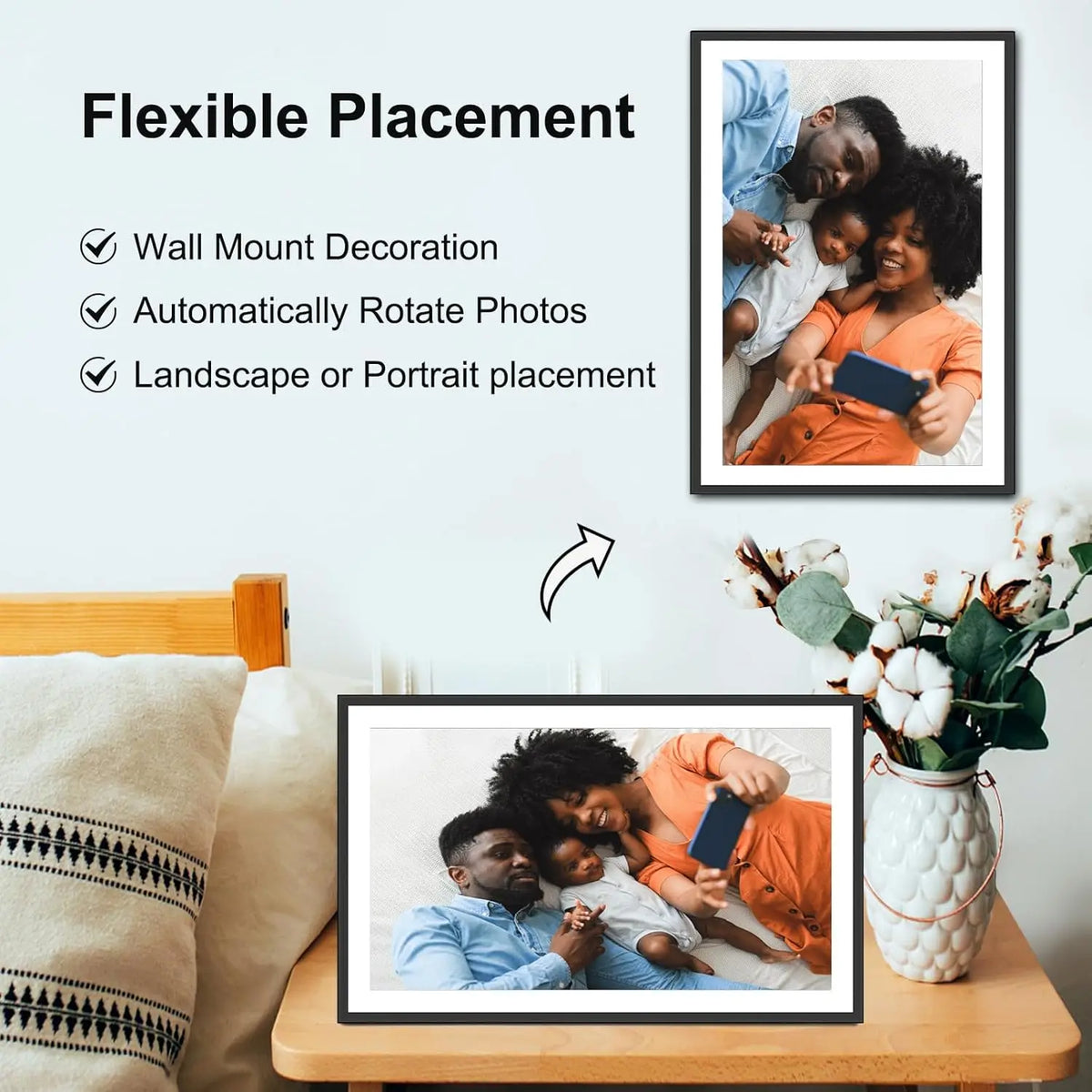 Frameo 15,6-Zoll-WLAN-Digitalfotorahmen, 1920 × 1080 IPS-HD-Touchscreen, 64 GB, automatischer Bildschirmausrichtung, smarter Fotorahmen, Wandmontage