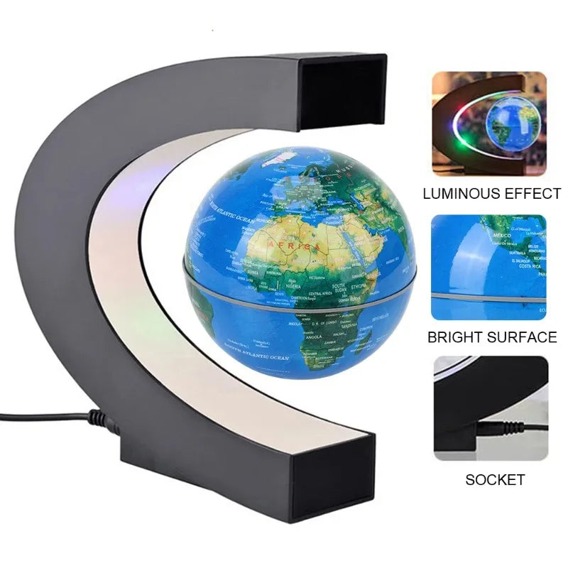 Plugwell™ Levitating World Map Globe with Color-Changing LED Base