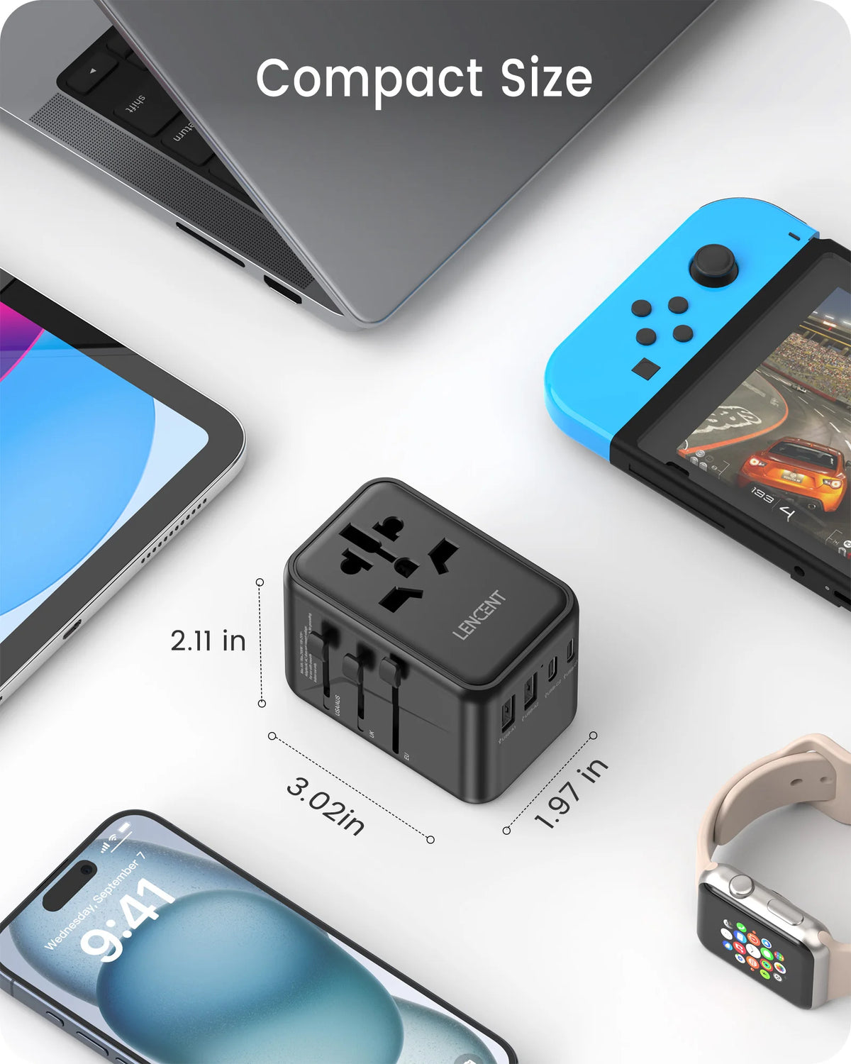 LENCENT 65W/100W GaN International Travel Adapter with 2USB 3 Type C GaN Fast Charging Adapter with EU AU US UK Plug for Travel
