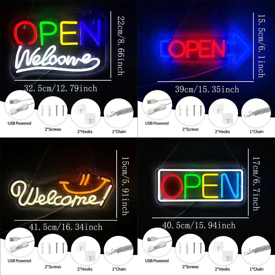 Plugwell™ Open Welcome LED Neon Sign | Business Window & Wall Decor Light