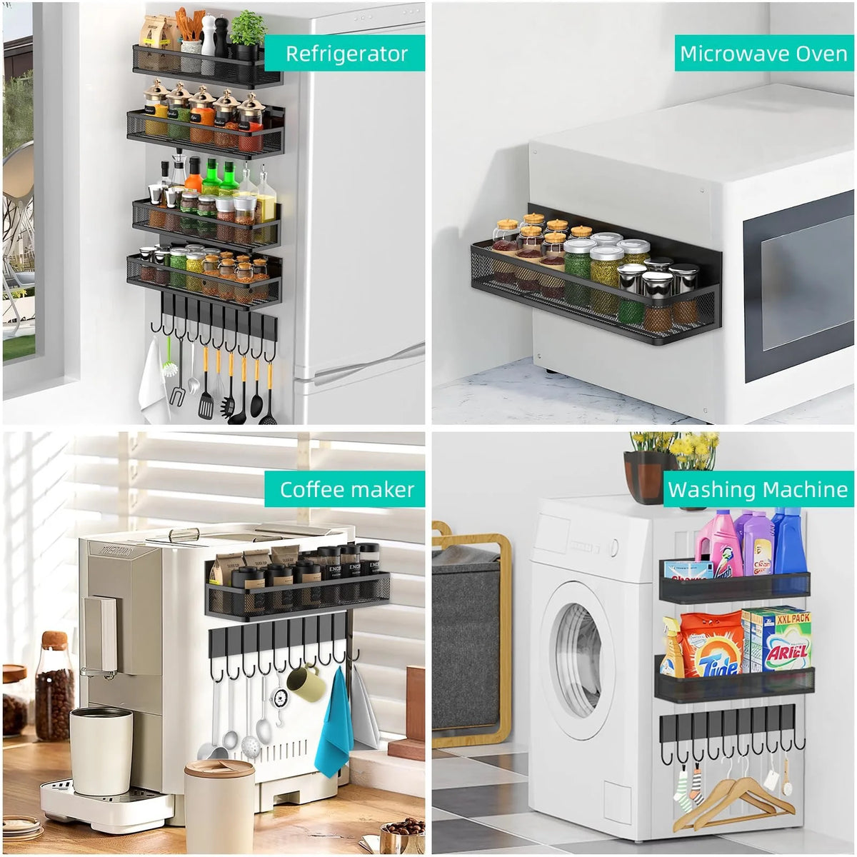 Magnetic Spice Rack for Refrigerator, Metal Strong Magnet Shelf, Space Saving Spice Organizer, Home Kitchen Laundry Room Storage