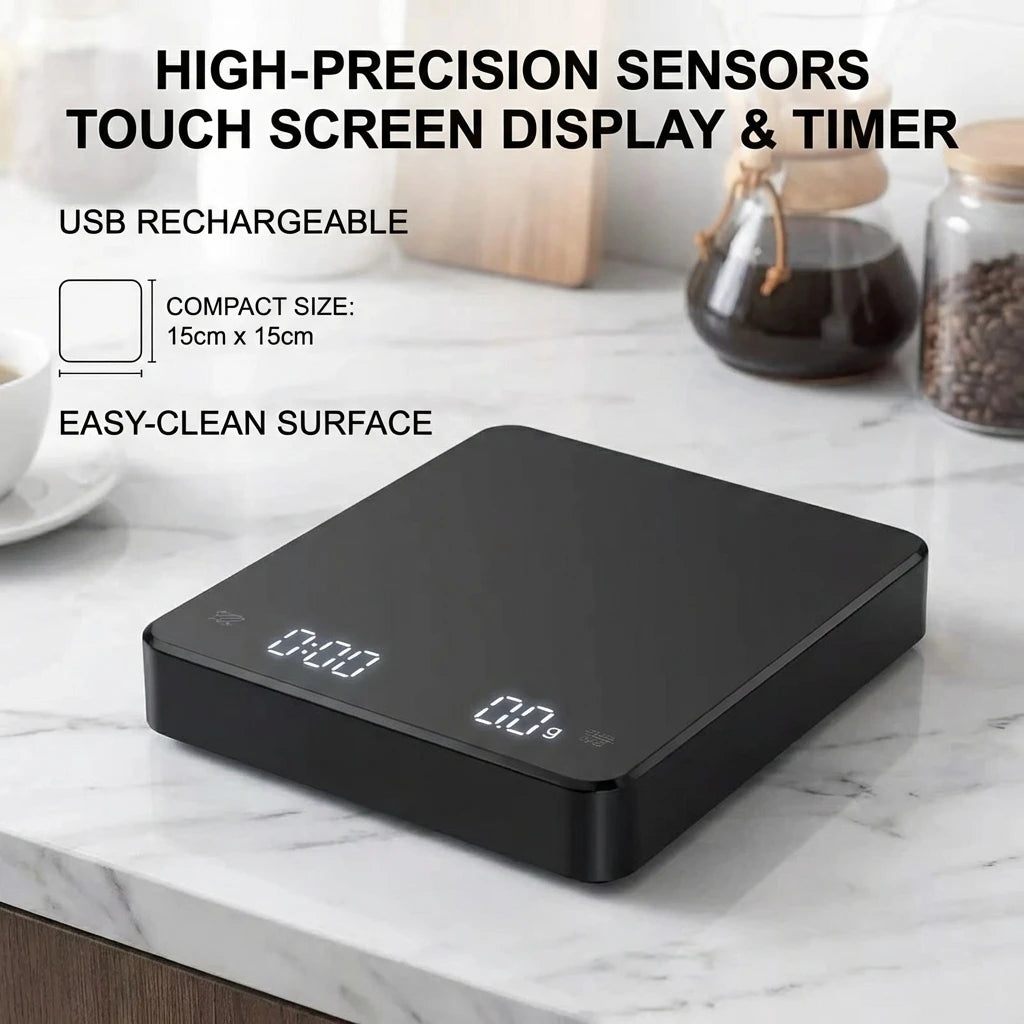 Plugwell™ LED-Digital-Küchenwaage mit Timer | USB-betriebene Kaffee- & Backwaage
