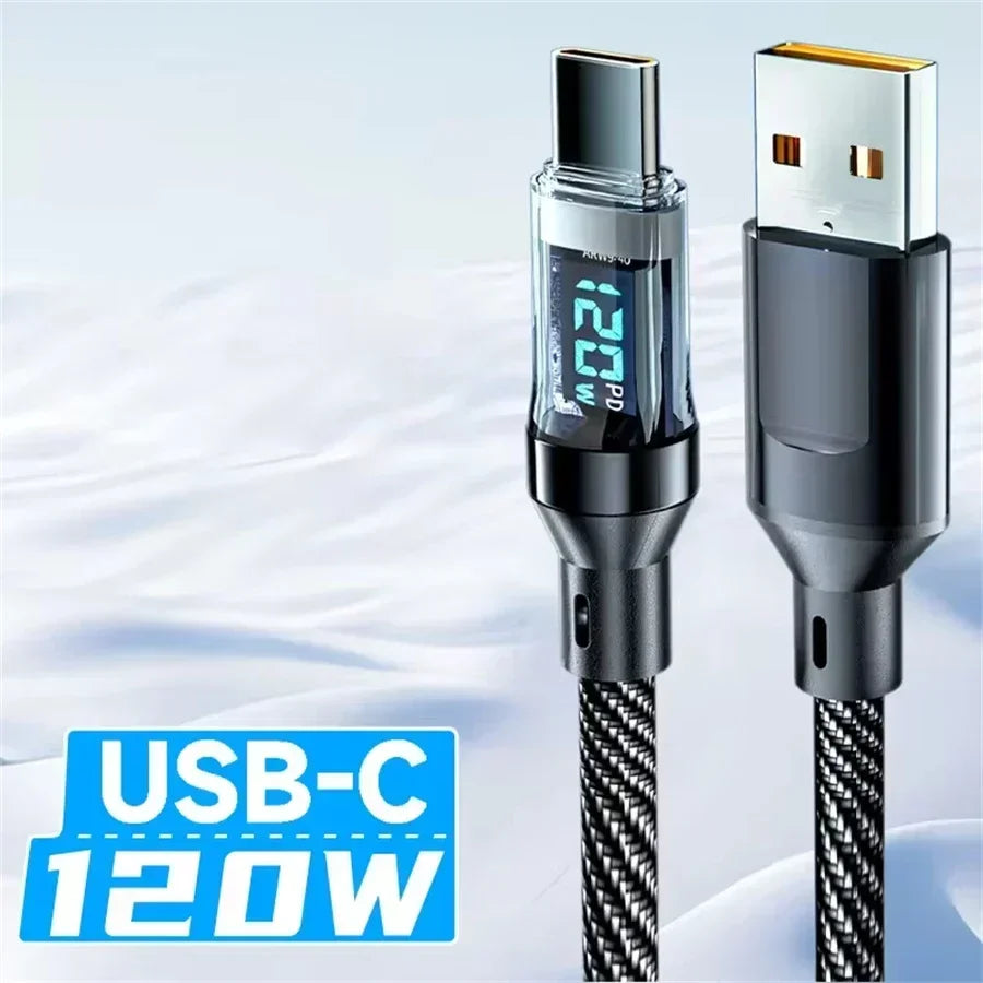 Cavo di ricarica super rapida Plugwell™ da 120W | Cavo dati USB-A a Type-C con display digitale in tempo reale