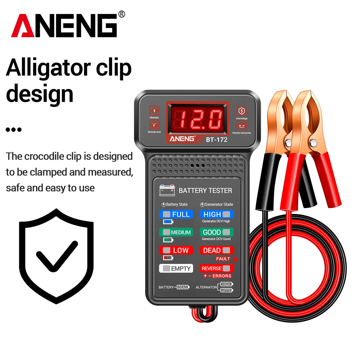 Plugwell™ BT-172 12V Car Battery Tester | Digital LED Display & Buzzer Diagnostic Tool