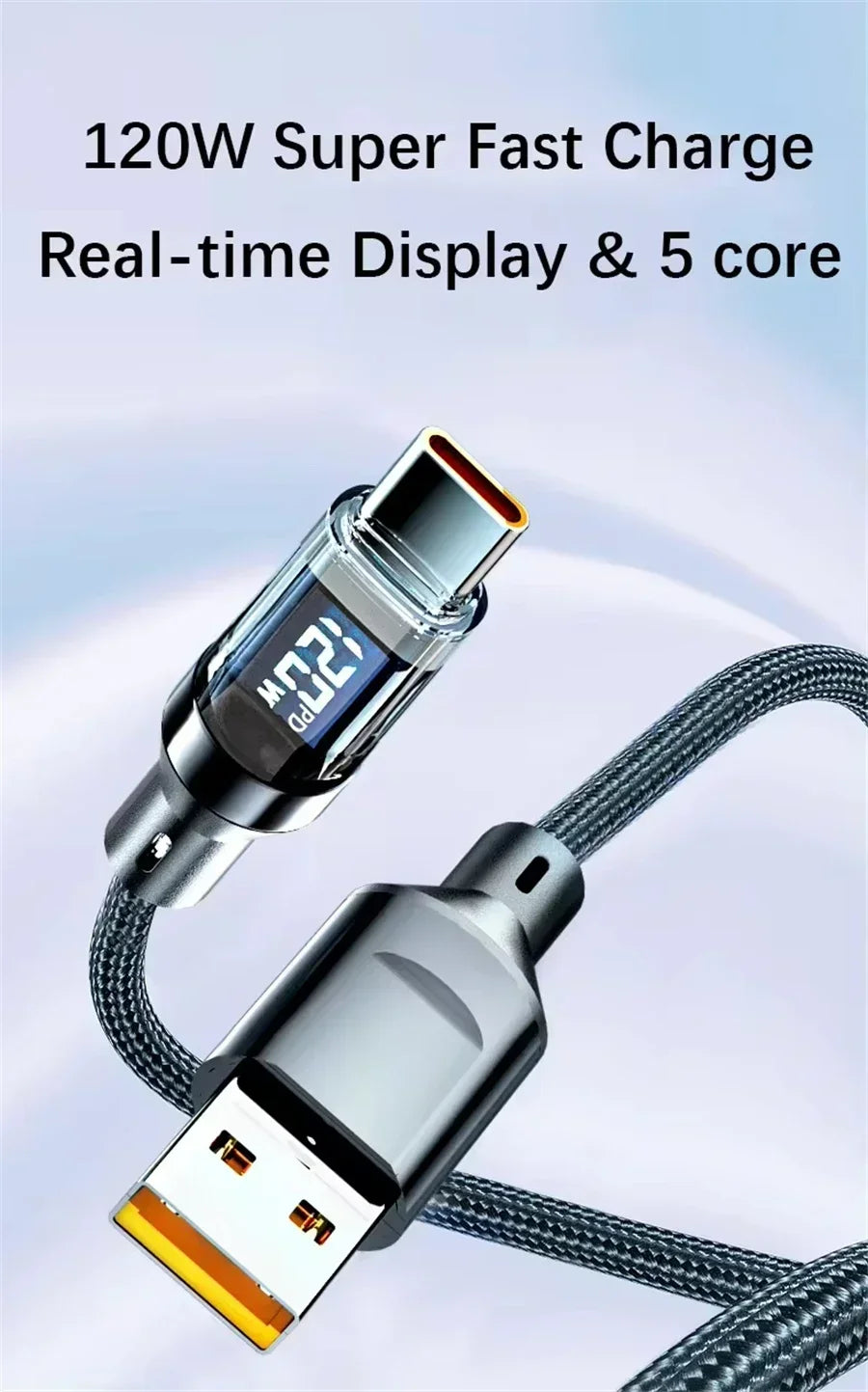 Cavo di ricarica super rapida Plugwell™ da 120W | Cavo dati USB-A a Type-C con display digitale in tempo reale