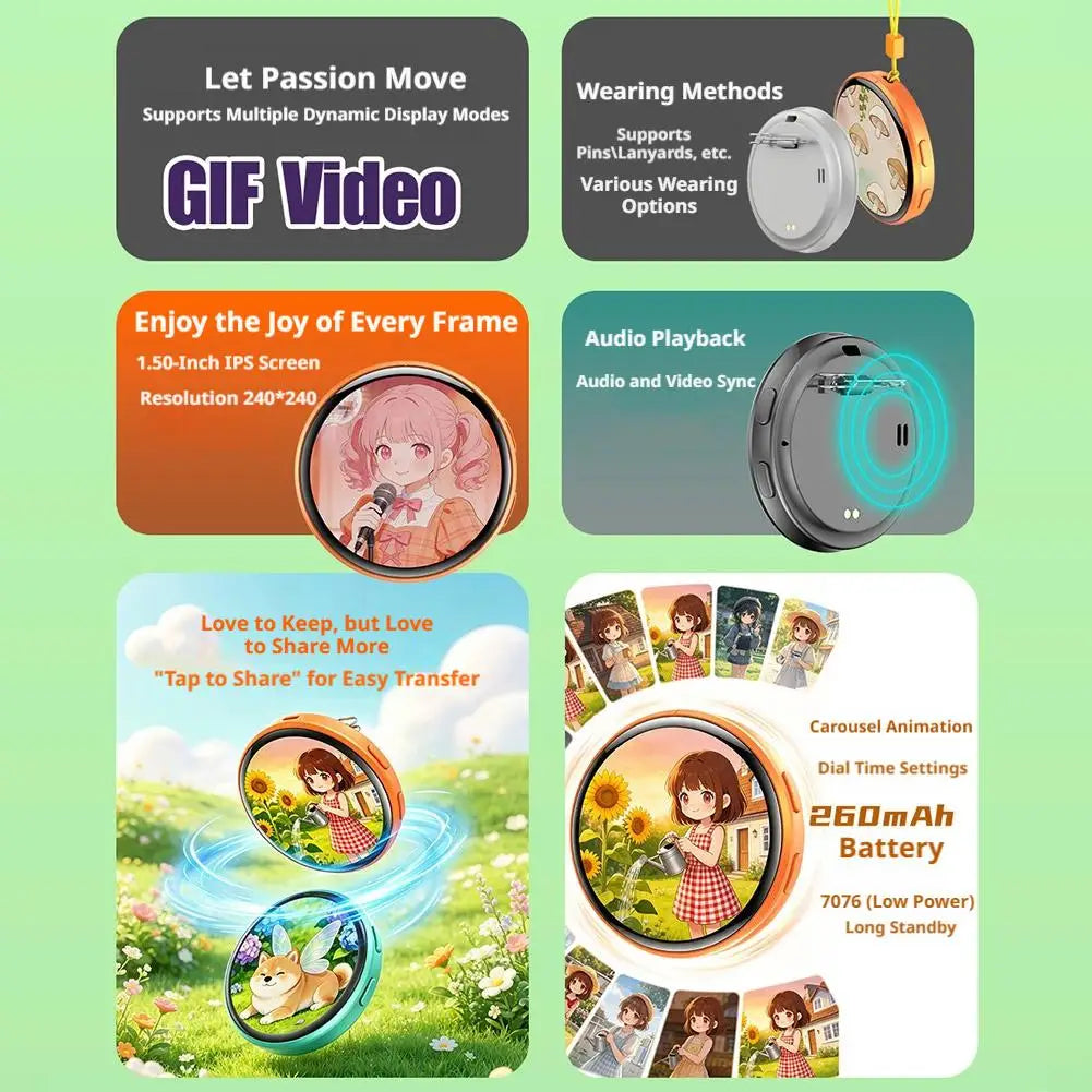 Plugwell™ Anime Digital E-Badge & Interactive Touchscreen Pin | Custom GIF & Video Wearable Display