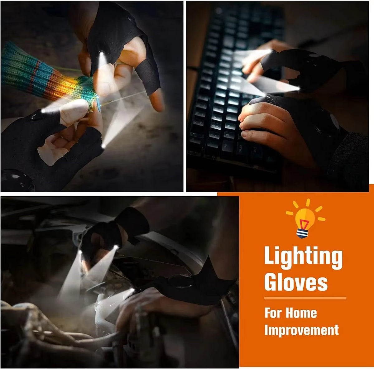 Gants de travail et de pêche mains libres avec lampe de poche LED Plugwell™