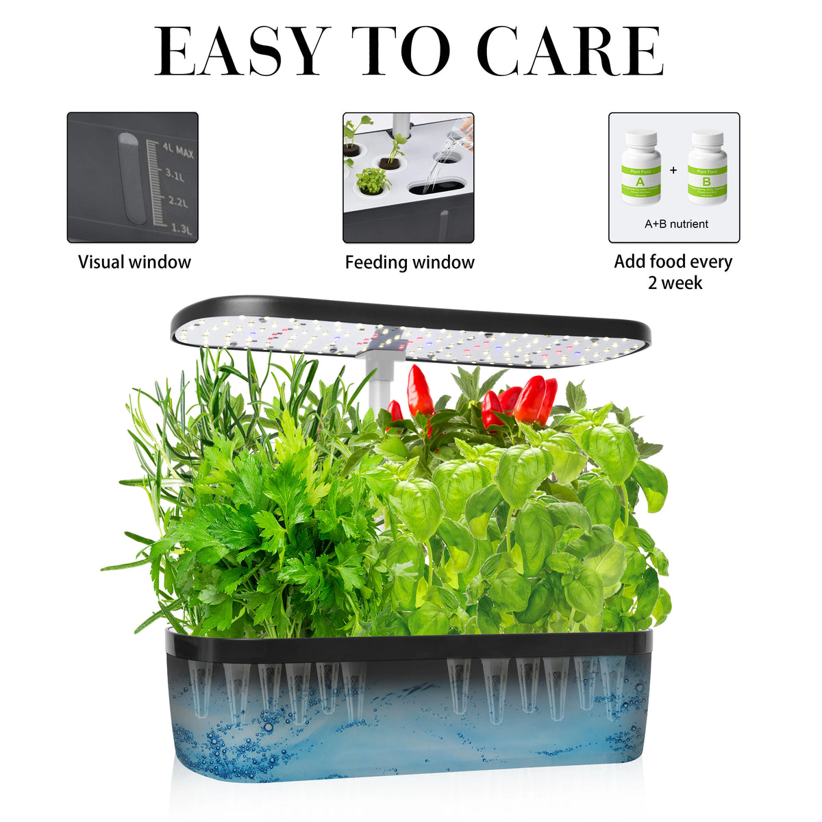 Plugwell™ 12 Pods Hydroponics Growing System, Herb Garden Kit Indoor Adjustable Height with Automatic Timer 20-Watt LED Grow Light