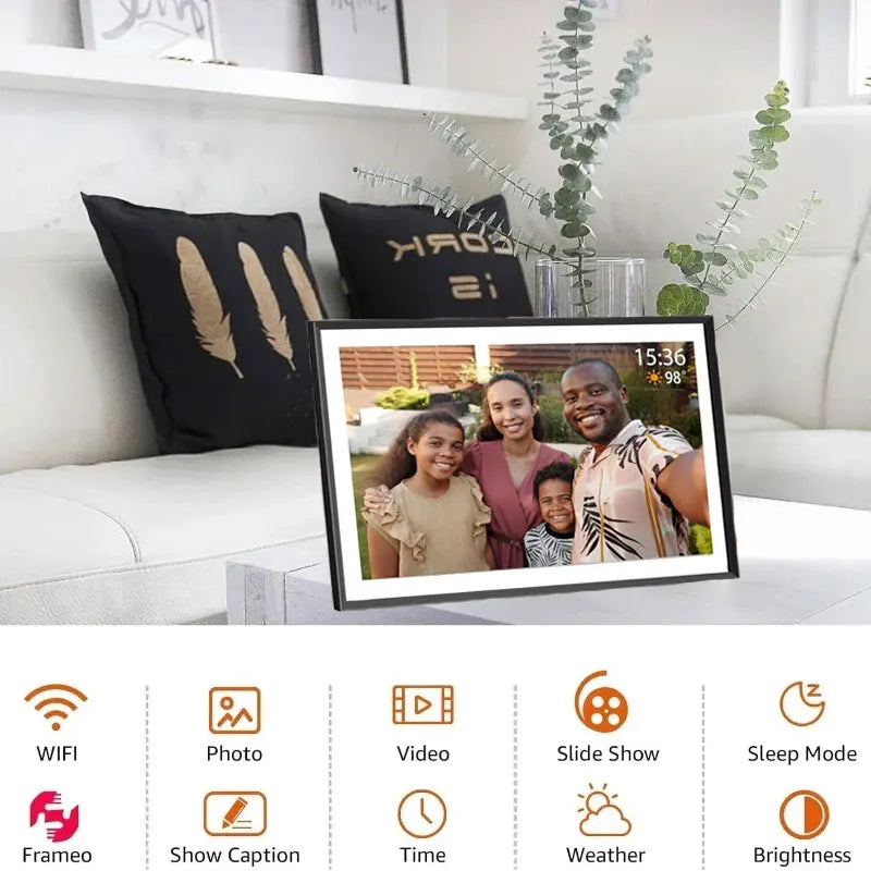 Frameo 15,6-Zoll-WLAN-Digitalfotorahmen, 1920 × 1080 IPS-HD-Touchscreen, 64 GB, automatischer Bildschirmausrichtung, smarter Fotorahmen, Wandmontage