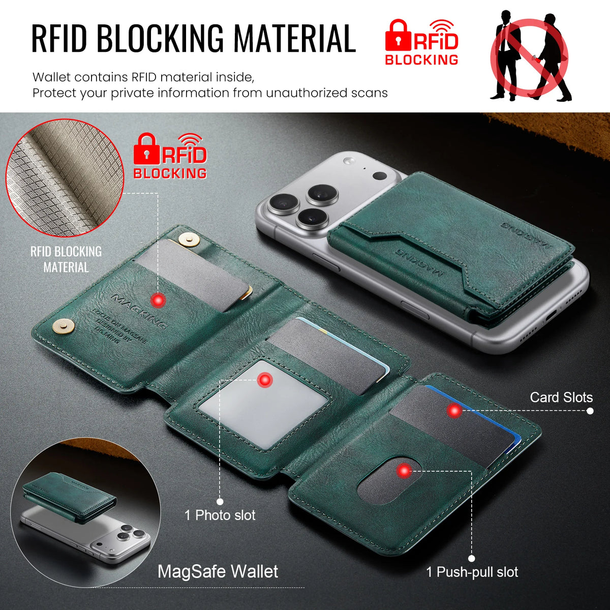 Plugwell™ MagSafe 3-fach faltbare RFID-blockierende magnetische Brieftasche & Kartenhalter