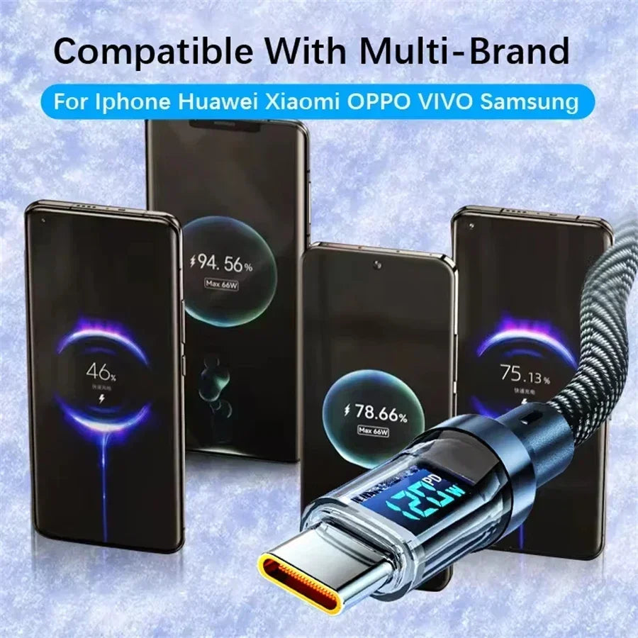 Cavo di ricarica super rapida Plugwell™ da 120W | Cavo dati USB-A a Type-C con display digitale in tempo reale
