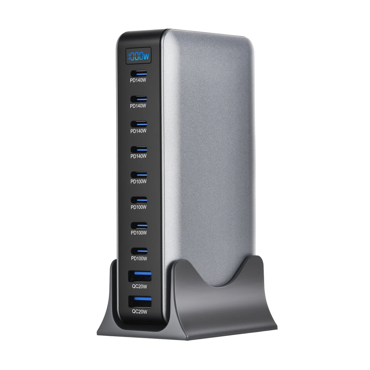 1000W 10-Port GaN-Schreibtischadapter 140W PD-Schnellladen für MacBook Pro Laptop, 100W für Smartphone und Tablet, Multi-Port-USB-Hub Station