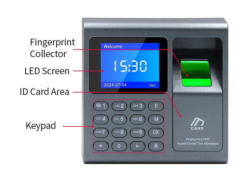 Biometrischer Fingerabdruckscanner RFID-Zutrittskontrollsystem 1000 Benutzer USB Zeiterfassung Präsenzmaschine für Mitarbeiter