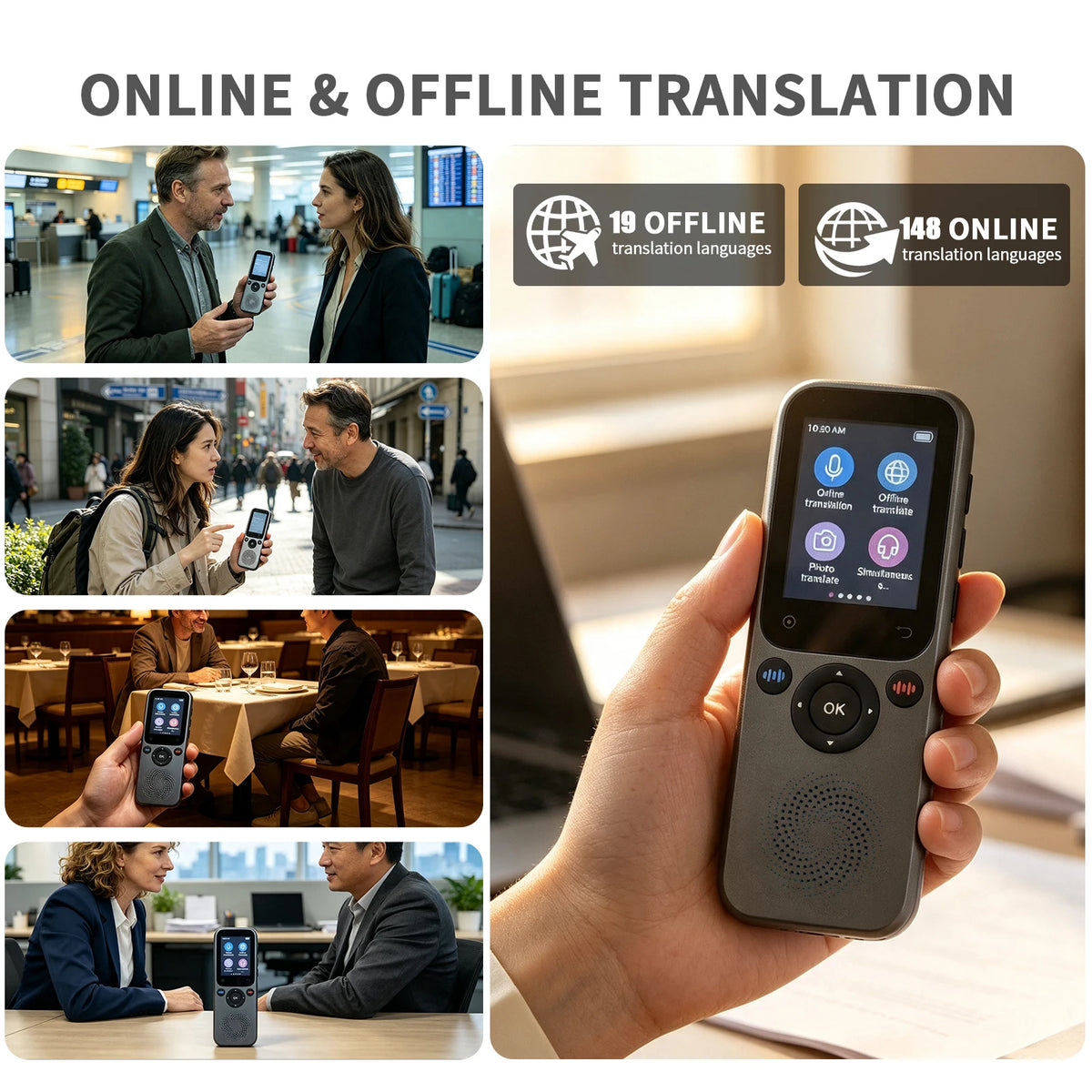 Traducteur vocal et photo IA à écran tactile intelligent Plugwell™ | Traducteur ChatGPT en temps réel pour 148 langues