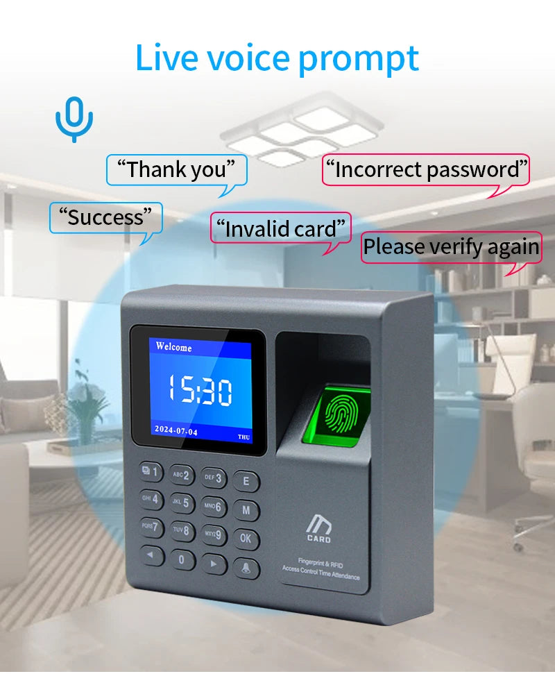 Biometrischer Fingerabdruckscanner RFID-Zutrittskontrollsystem 1000 Benutzer USB Zeiterfassung Präsenzmaschine für Mitarbeiter