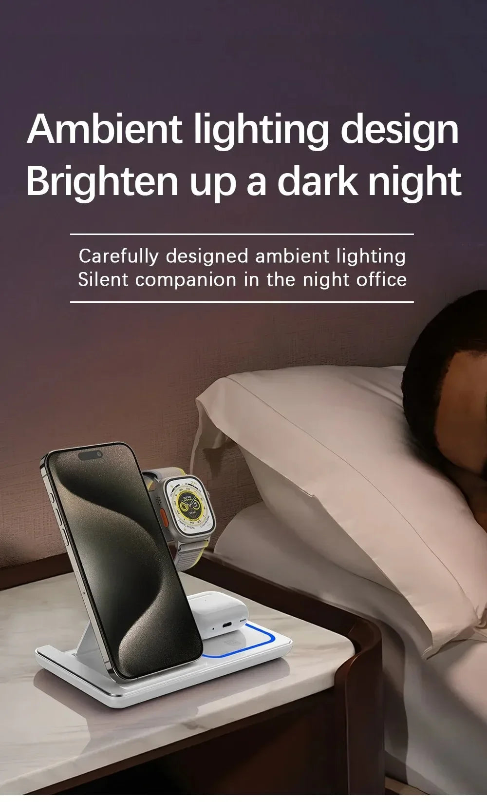 3-in-1 kabelloser Ladeständer 30W LED, faltbares kabelloses Ladegerät für iPhone 16 15 Pro Max, iWatch 8 7, AirPods, Ladestation