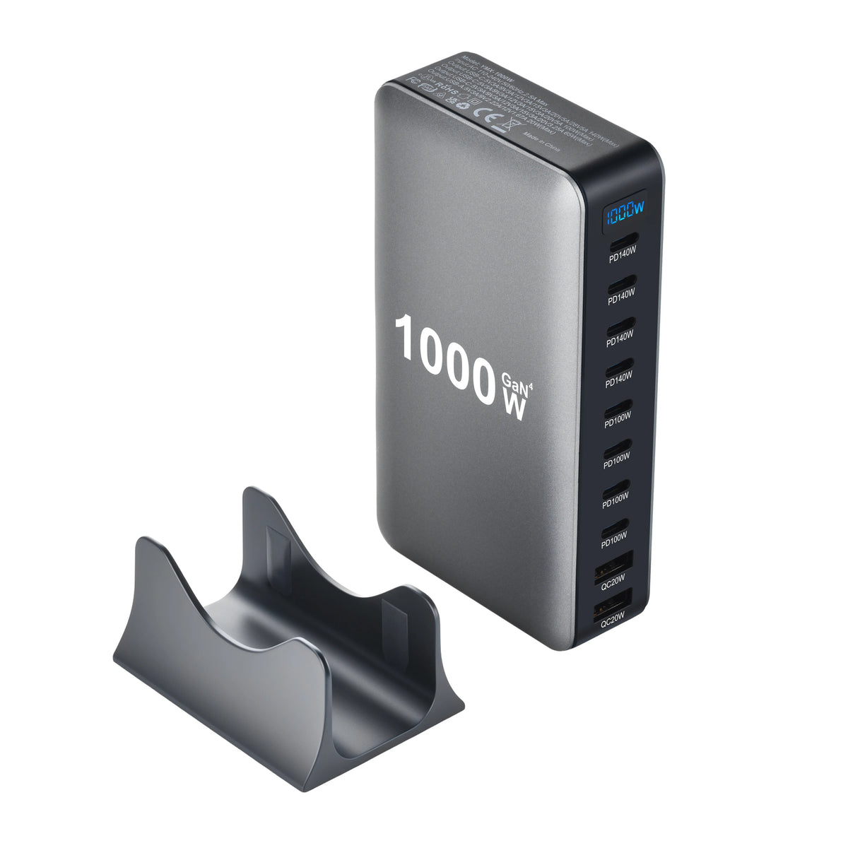 1000W 10-Port GaN-Schreibtischadapter 140W PD-Schnellladen für MacBook Pro Laptop, 100W für Smartphone und Tablet, Multi-Port-USB-Hub Station