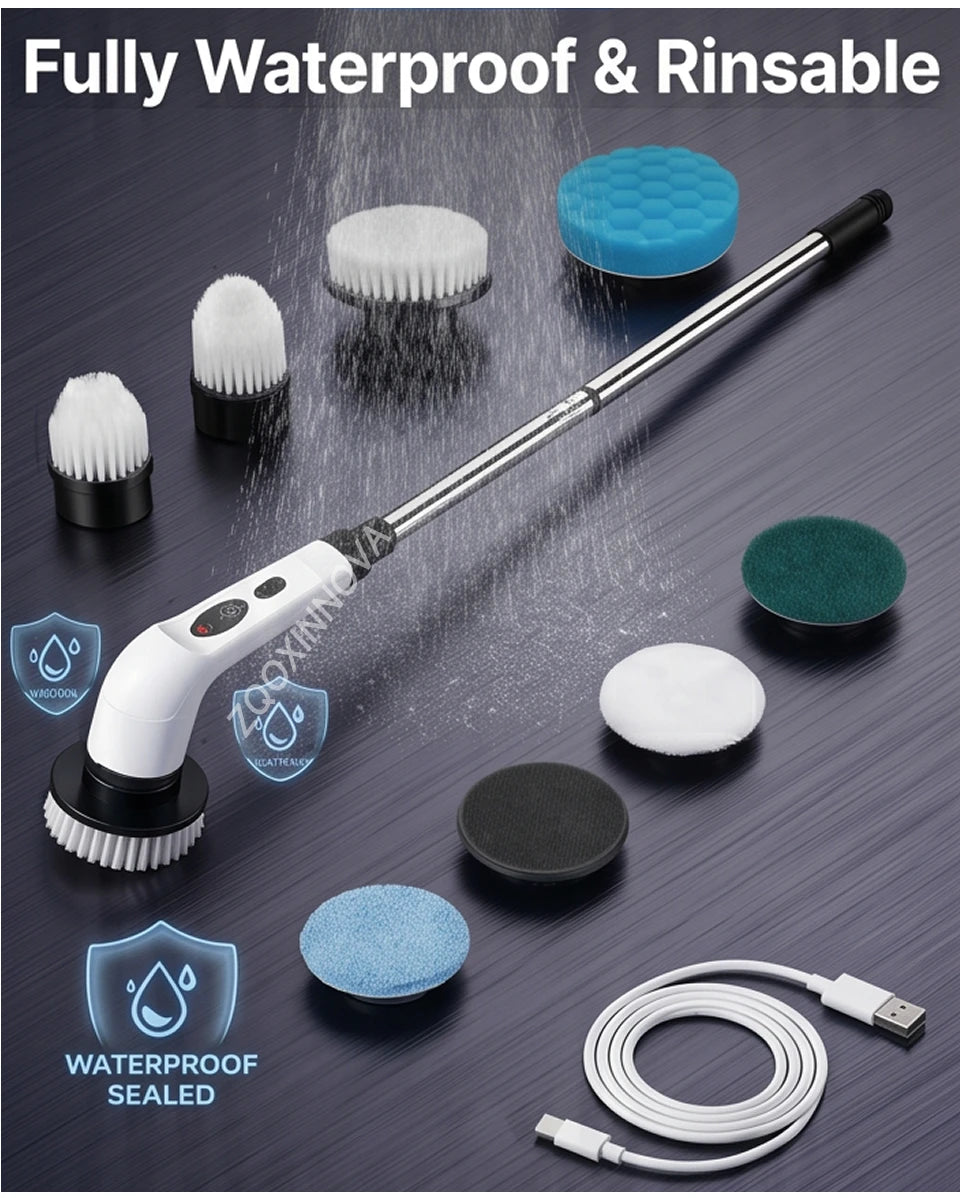 コードレス家庭用電動スピンクリーナー キッチン用具 ヘアブラシ バスルーム用ほうき トイレ用多目的クリーニングブラシ 電動モップ