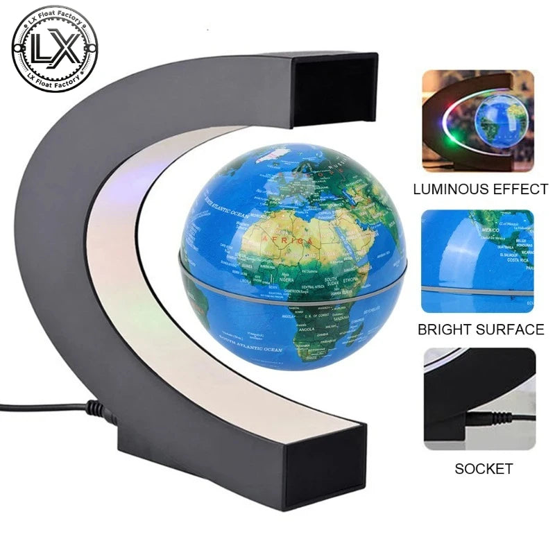 Plugwell™ Levitating World Map Globe with Color-Changing LED Base