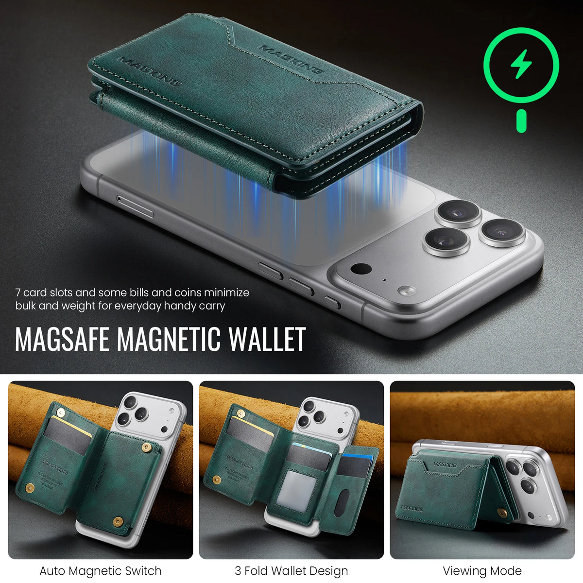 Plugwell™ MagSafe 3-fach faltbare RFID-blockierende magnetische Brieftasche & Kartenhalter