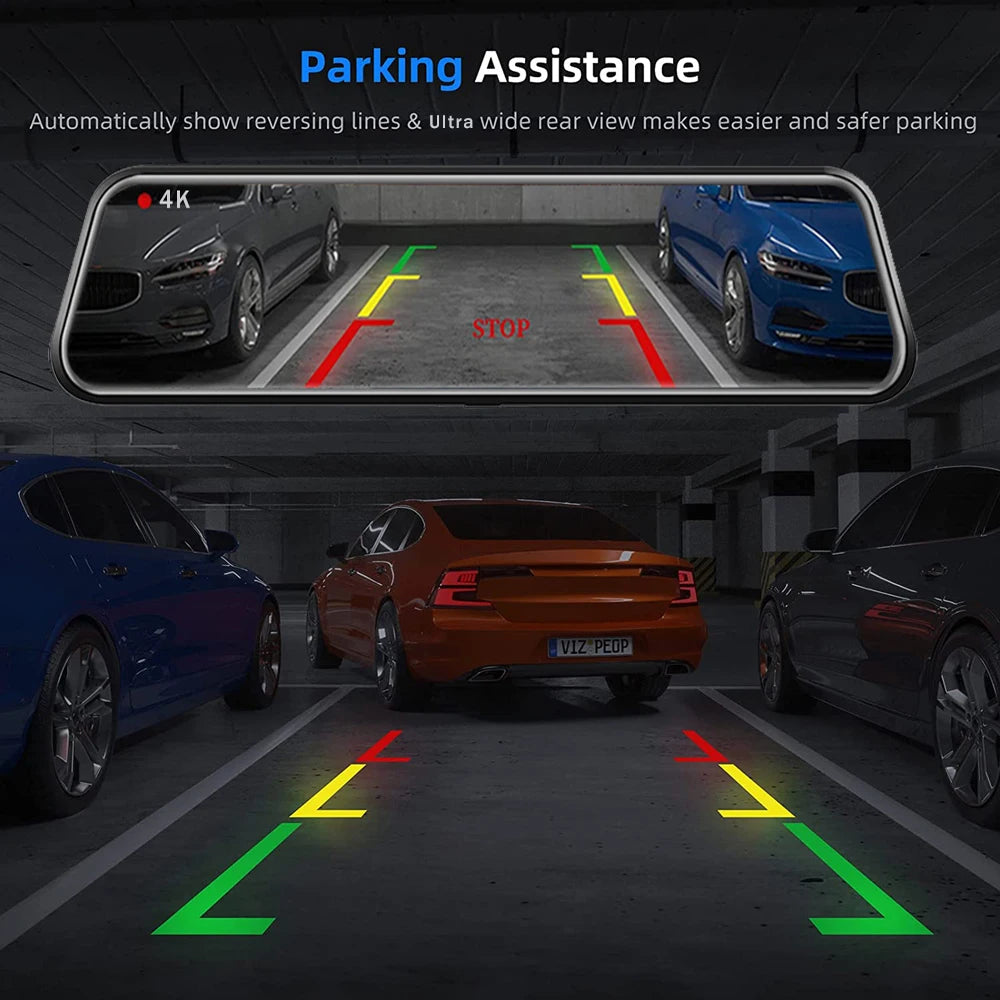 Dashcam 4K 2160P Auto-DVR CarPlay Android Auto Streaming Rückspiegel GPS 5G WLAN FM-Radio AUX Dashcam Auto-Kamera Fahrtenschreiber