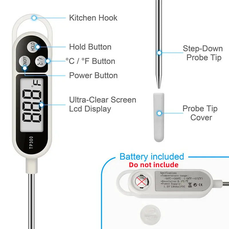 : Plugwell™ TP300 Digitales Lebensmittelthermometer | Sofort ablesbare Fleisch- & BBQ-Messsonde