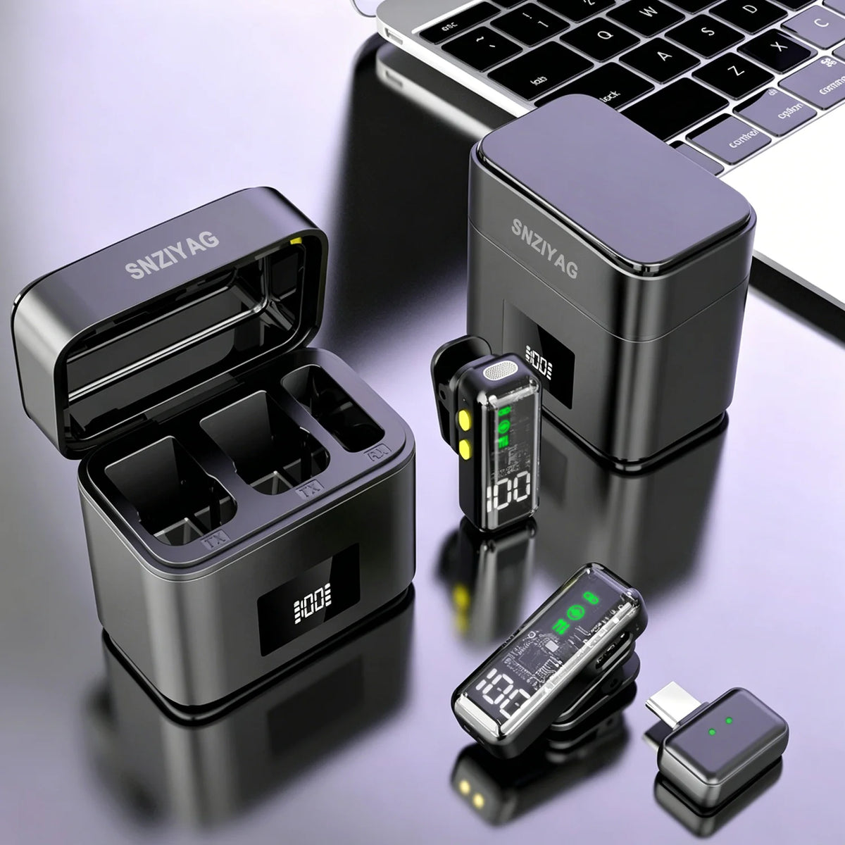 Kabelloses Ansteckmikrofon, KI-Geräuschunterdrückung, LED-Anzeige, 300-mAh-Ladeetui mit Windschutz für Live-Stream-Aufnahmen