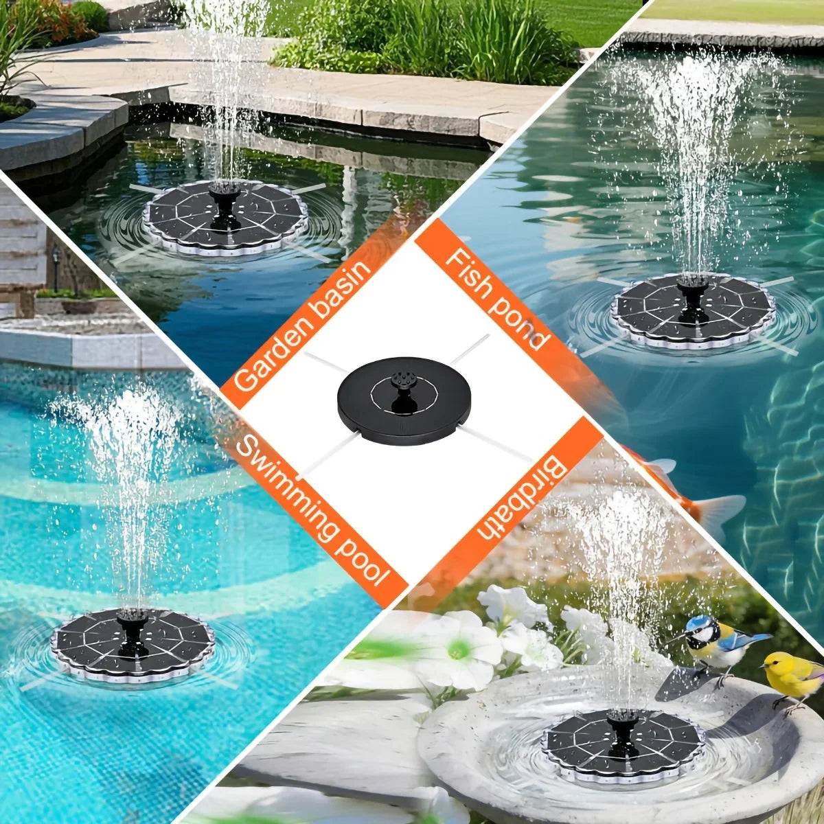 Solarbetriebener schwimmender Brunnen mit RGB-LED-Beleuchtung, Solar-Wasserspiel mit mehreren Düsen für Vogelbäder, Gartenteiche und den Außenbereich