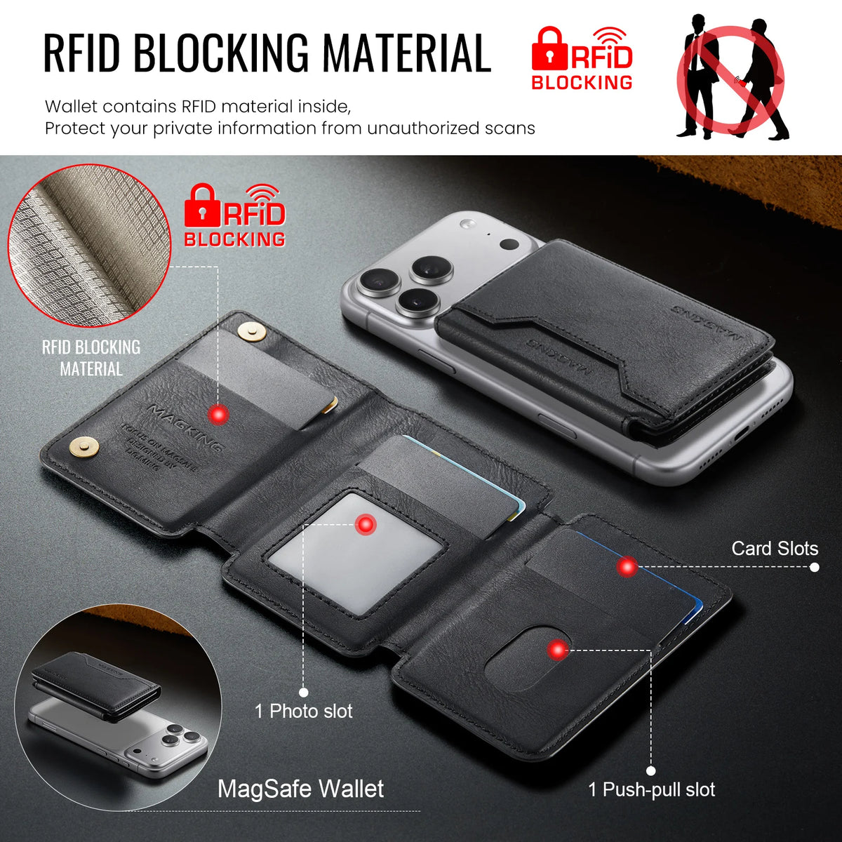 Plugwell™ MagSafe 3-fach faltbare RFID-blockierende magnetische Brieftasche & Kartenhalter