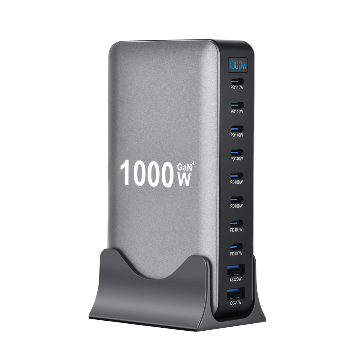 1000W 10-Port GaN-Schreibtischadapter 140W PD-Schnellladen für MacBook Pro Laptop, 100W für Smartphone und Tablet, Multi-Port-USB-Hub Station