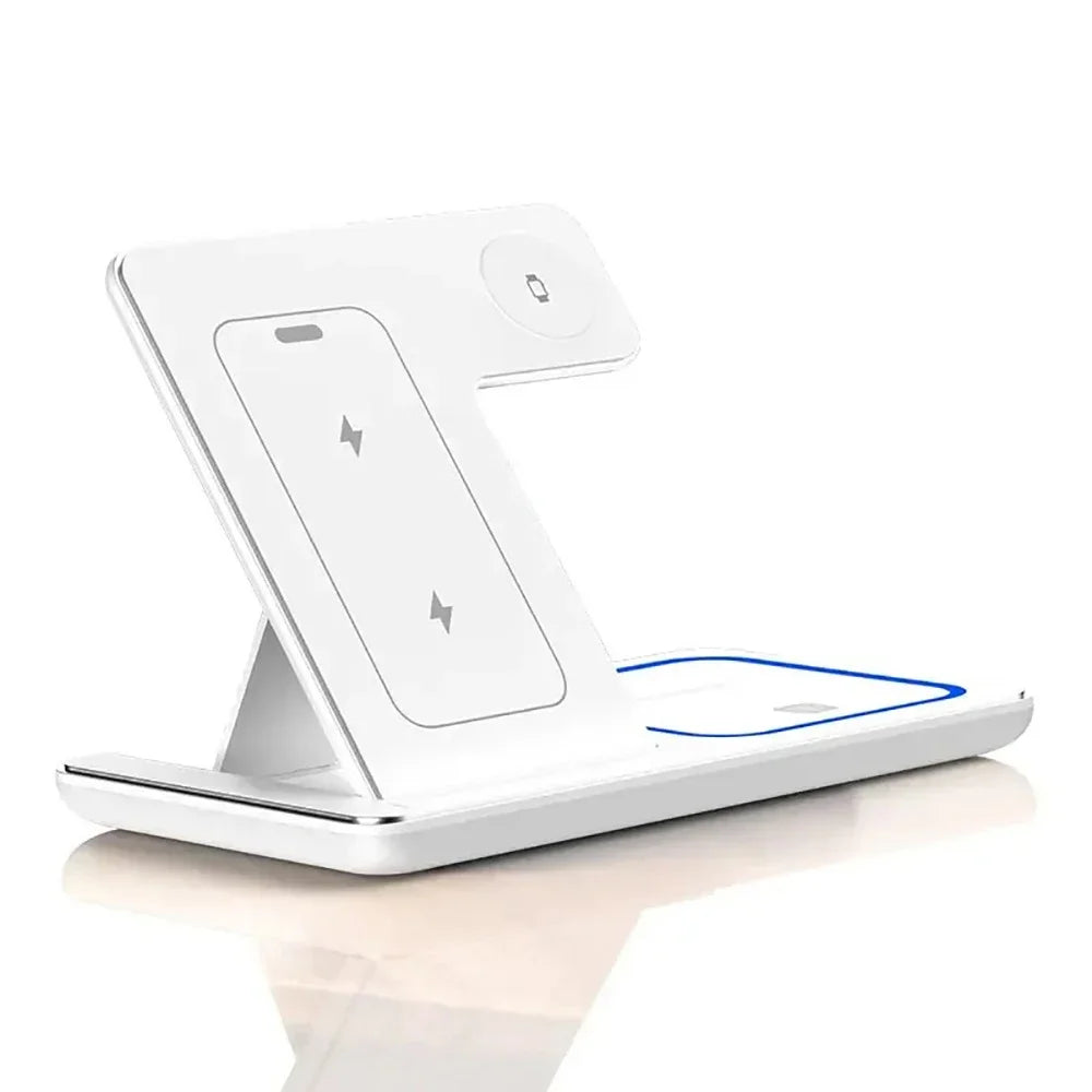 3-in-1 kabelloser Ladeständer 30W LED, faltbares kabelloses Ladegerät für iPhone 16 15 Pro Max, iWatch 8 7, AirPods, Ladestation