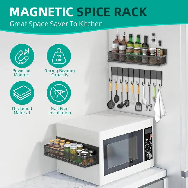 Magnetic Spice Rack for Refrigerator, Metal Strong Magnet Shelf, Space Saving Spice Organizer, Home Kitchen Laundry Room Storage