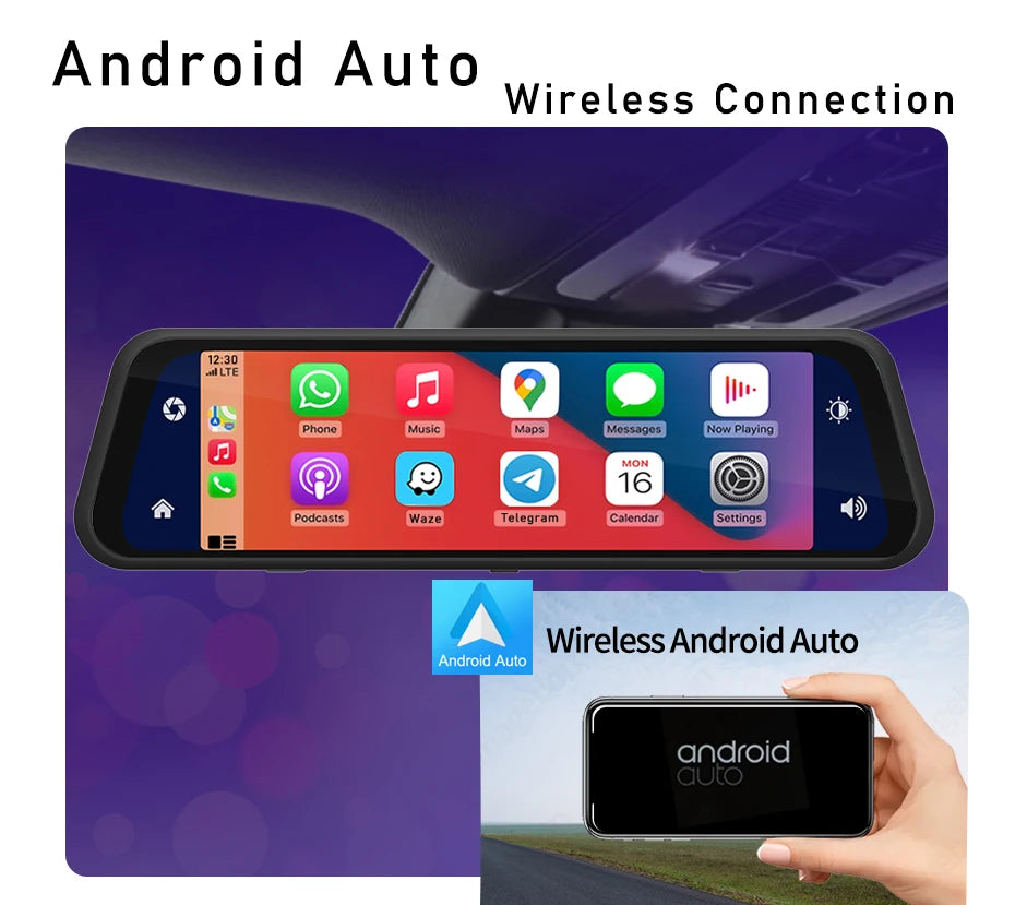 Dashcam 4K 2160P Auto-DVR CarPlay Android Auto Streaming Rückspiegel GPS 5G WLAN FM-Radio AUX Dashcam Auto-Kamera Fahrtenschreiber