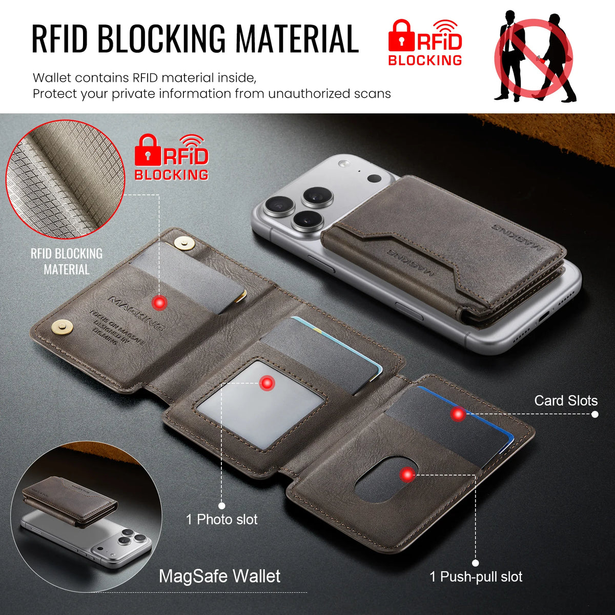 Plugwell™ MagSafe 3-fach faltbare RFID-blockierende magnetische Brieftasche & Kartenhalter