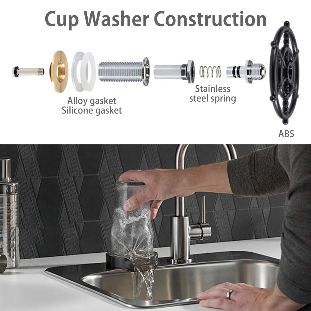 Automatischer Glasbecher-Spüler aus ABS mit hohem Druck für Küchenspüle und Wasserhahn, Glasreiniger für Bier-, Kaffee- und Milchteebecher, Barzubehör