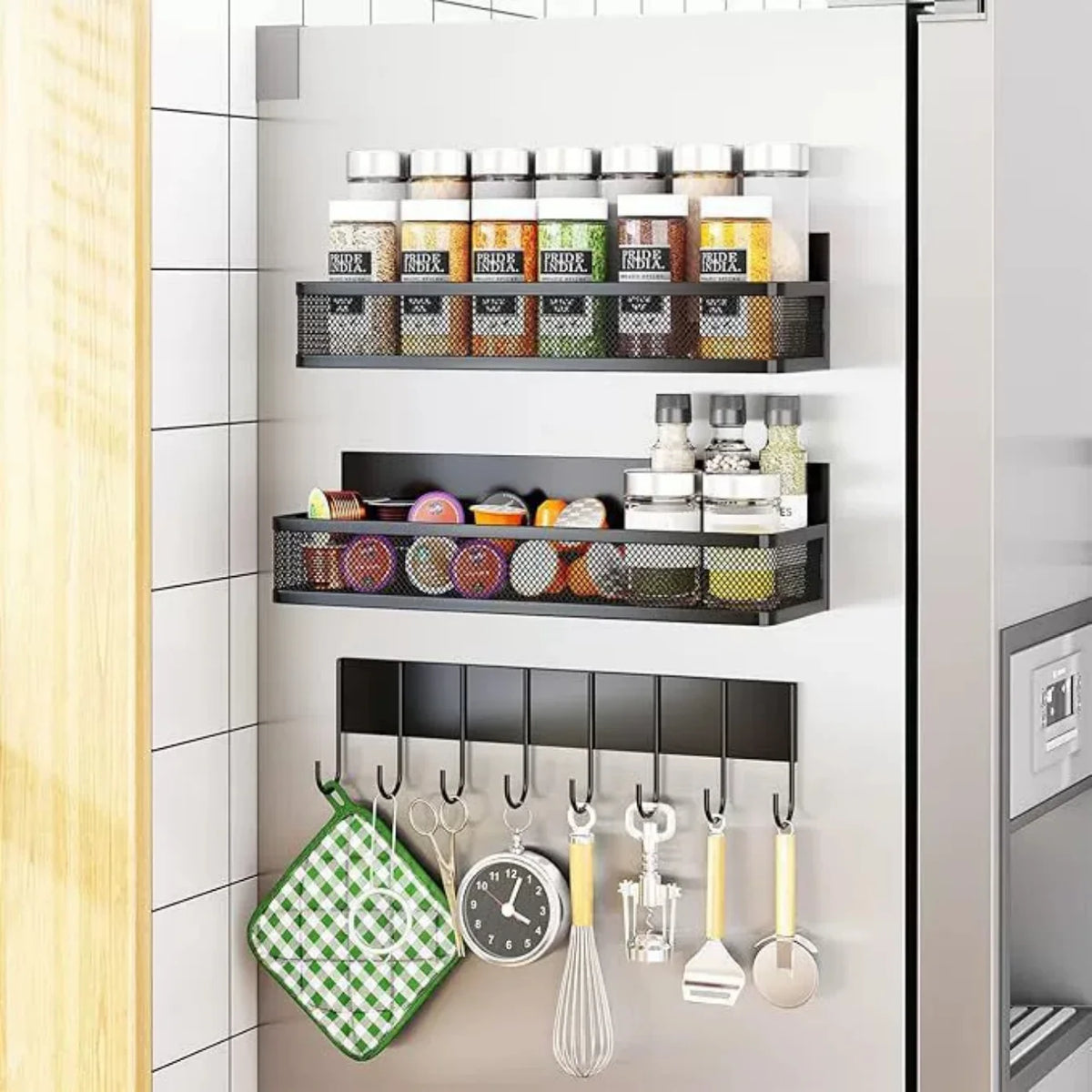 Magnetic Spice Rack for Refrigerator, Metal Strong Magnet Shelf, Space Saving Spice Organizer, Home Kitchen Laundry Room Storage