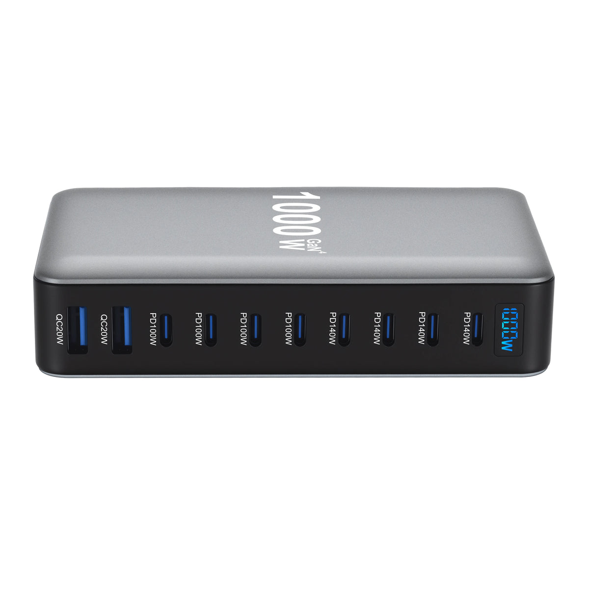 1000W 10-Port GaN-Schreibtischadapter 140W PD-Schnellladen für MacBook Pro Laptop, 100W für Smartphone und Tablet, Multi-Port-USB-Hub Station