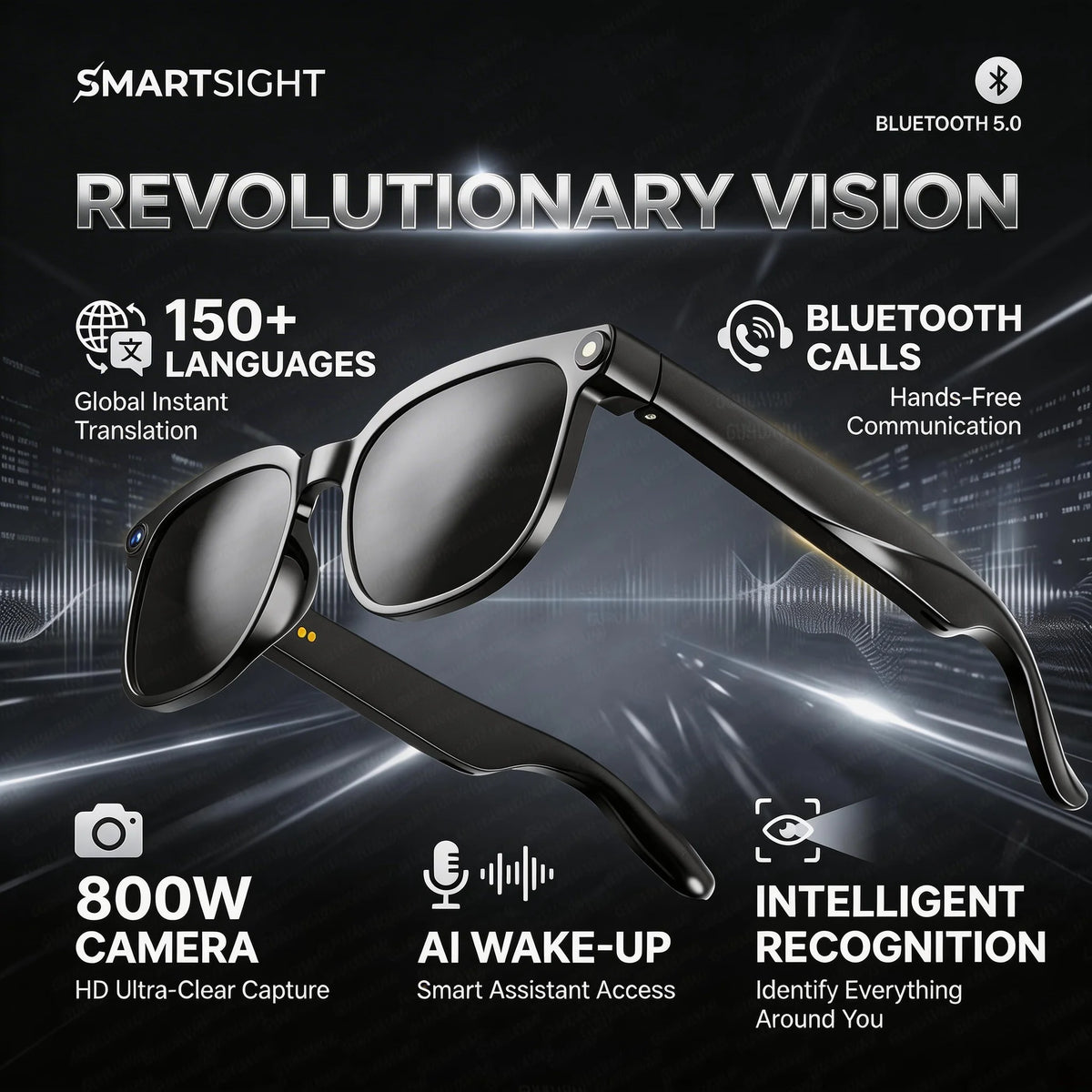 Plugwell™ 4K AI Smart Glasses with 8MP Camera & ChatGPT Translation