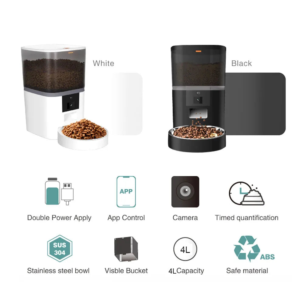 Plugwell™ 4L Automatischer Futterautomat mit HD-Kamera | Smarter Futterspender mit Doppelnapf für Hunde & Katzen