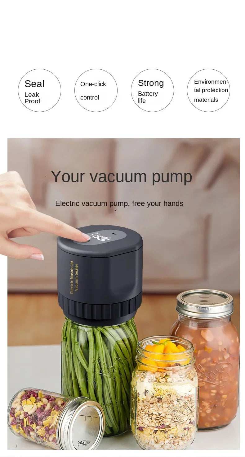 Elektrisches Vakuumier-Set für Einmachgläser, kabellos, für Einmachgläser mit weitem Öffnungsschnitt zur Fermentation mit Mason
