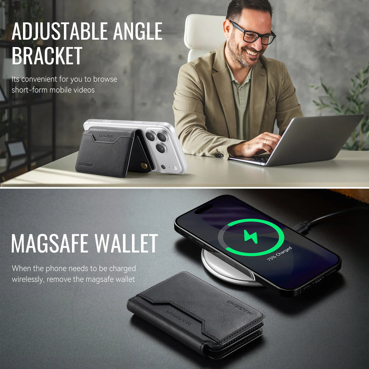 Plugwell™ MagSafe 3-fach faltbare RFID-blockierende magnetische Brieftasche & Kartenhalter