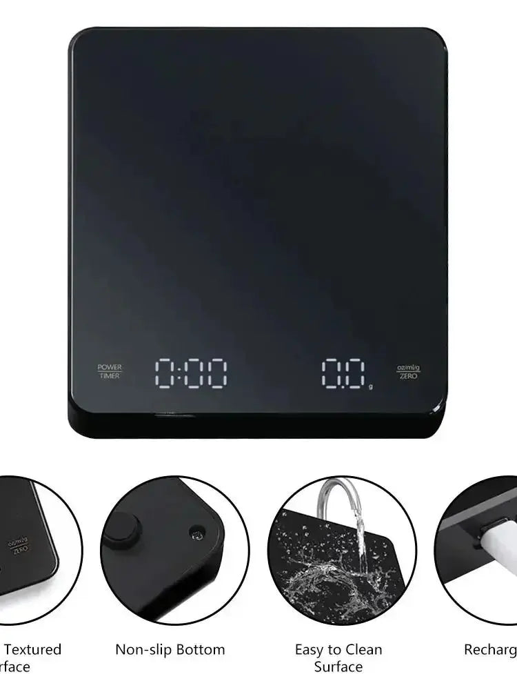Plugwell™ LED-Digital-Küchenwaage mit Timer | USB-betriebene Kaffee- & Backwaage