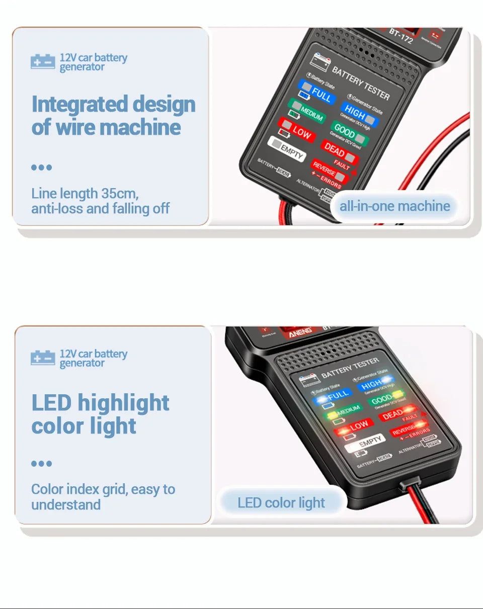 Plugwell™ BT-172 12V Car Battery Tester | Digital LED Display & Buzzer Diagnostic Tool