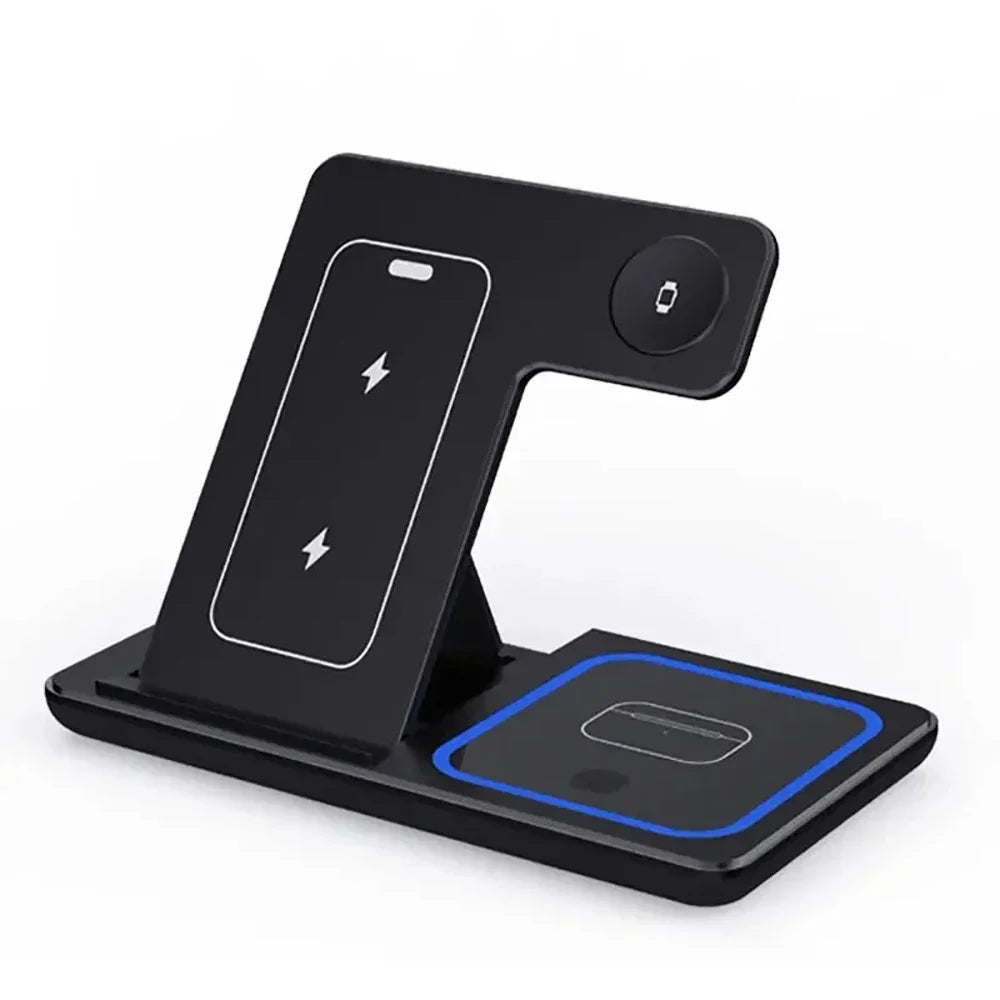 3-in-1 kabelloser Ladeständer 30W LED, faltbares kabelloses Ladegerät für iPhone 16 15 Pro Max, iWatch 8 7, AirPods, Ladestation